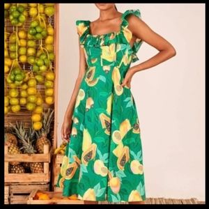 FARM RIO ANTHROPOLOGIE PAPAYA SALAD MIDI DRESS NEW WITH TAGS SIZE SMALL
